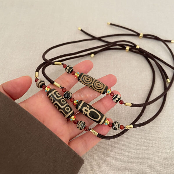 Natural agate Tianzhu necklace, blessing necklace, ethnic adjustable Tibetan nine-eye bead necklace, a gift for yourself - 图片 2