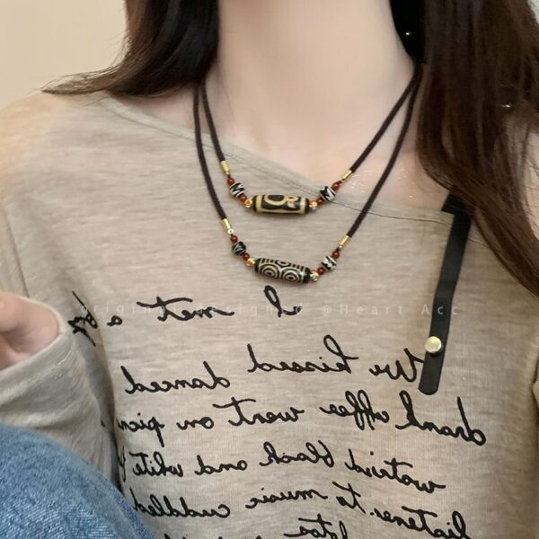 Natural agate Tianzhu necklace, blessing necklace, ethnic adjustable Tibetan nine-eye bead necklace, a gift for yourself - 图片 3