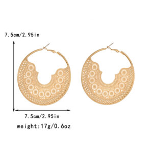 Exaggerated silver and gold large hollow geometric pattern hoop earrings for Bohemian vacation party outfit accessories, women’s gifts.