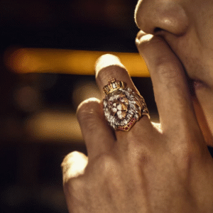 The original design of the silver power Lion King ring and crown of the court