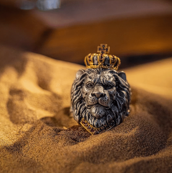 The original design of the silver power Lion King ring and crown of the court - 图片 4