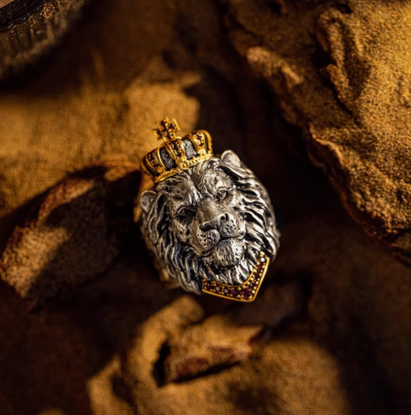 The original design of the silver power Lion King ring and crown of the court - 图片 5