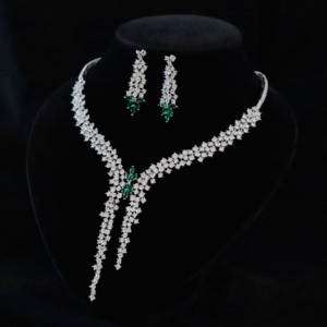 Evening gown paired with a jewelry necklace